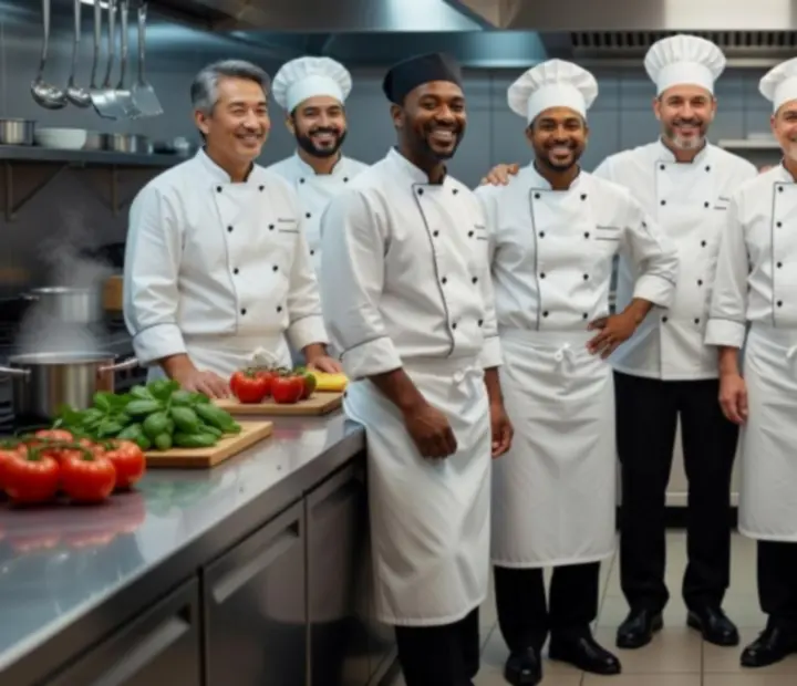 The Dealer's Den culinary team posing together in the kitchen