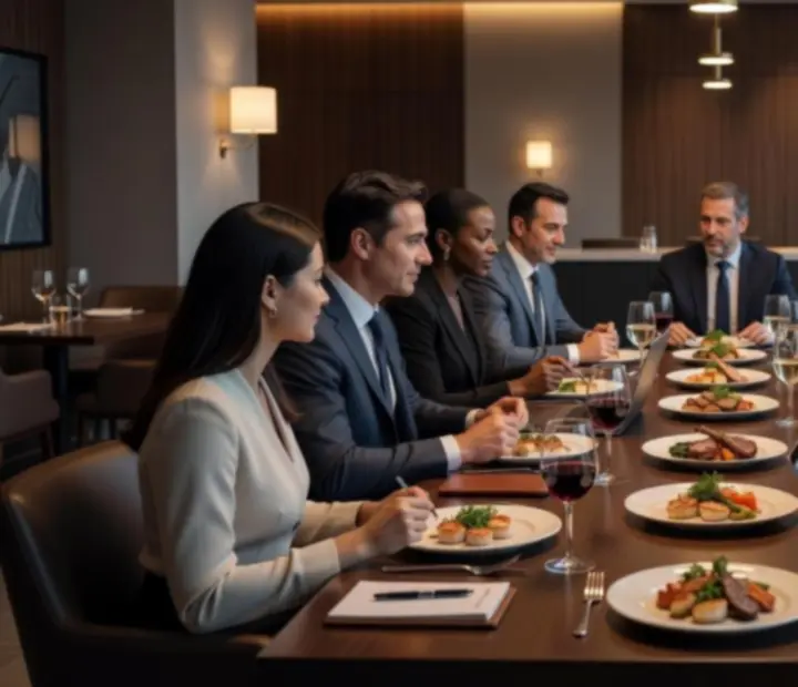 Business dinner table setting with modern ambience