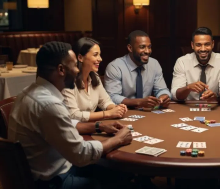 Colleagues enjoying a team-building poker night