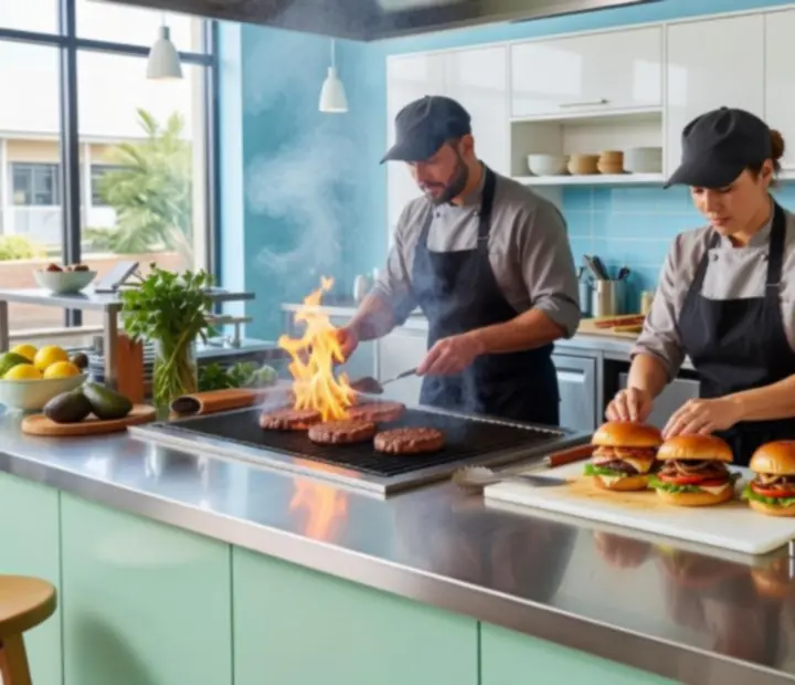 Open kitchen serving modern Australian dishes
