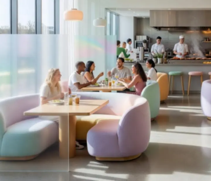 Bright, modern Australian restaurant interior at The Dealer's Den